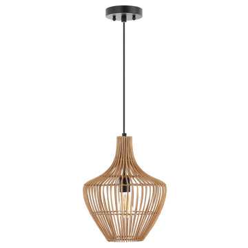 Lucas 13" Farmhouse Coastal Rattan 180" Cord Plug-In or Hardwired LED Pendant - JONATHAN Y